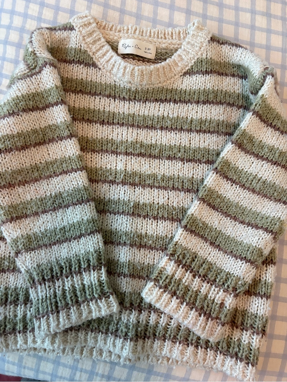 Rylee + Cru Striped Crewneck Knit in Green and Plum